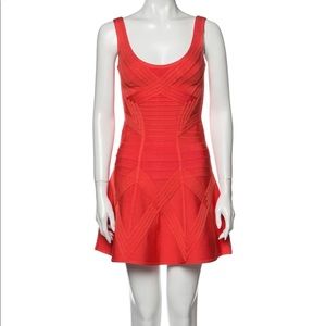 Herve Leger coral flared Dasha dress